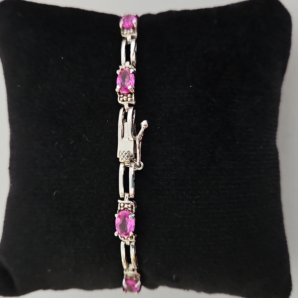 Signature Sterling Silver Pink Rhinestone Tennis Bracelet - Picture 3 of 16
